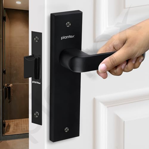 Image of Plantex Heavy Duty Door Lock - Bathroom Door Lock /Mortise 8inch Keyless Plate Handle Set for Home /Bathroom /Store Room /Balcony /Office with Baby Latch (8110, Z-Black)