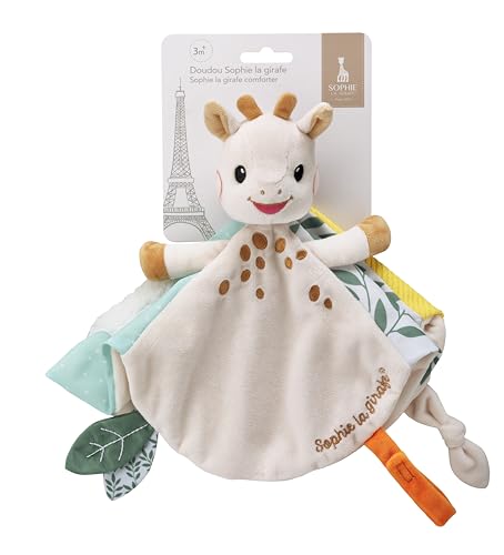 Vulli – Doudou Sophie La Girafe – Doudou Plat Multitexture pour Bébé 0 Mois+ – avec Attache Sucette – Jouet D’éveil Sensoriel Léger Et Facile À...