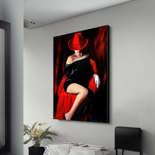 Tableau femme au chapeau rouge Solution déco murale rapide pour habiller un mur vide 21x30