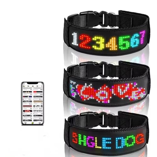 RGB Led Dog Collar for App Programmable Text Flashing Light Up Cosplay Accessories- USB Rechargeable Hand and Leg Rings Cat Digital Pet Collar Weatherproof Fits for Small Medium Dog (Full Color)