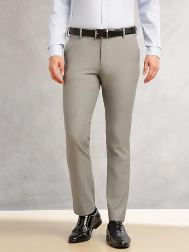 Image of Thomas Scott Men's Regular Fit Mid-Rise Solid Formal Performance Trouser | Flexi-Waist & 4-Way Stretch | 4 Pockets | Button Closure