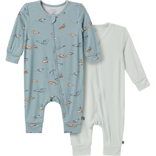 Modern Moments by Gerber Baby Boys Viscose Footless Coveralls Medium Teal Fishing 0-3 Months