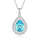 Stfery Collar de oro blanco de 9 quilates para mujer con topacio azul de 8 quilates, colgante de corona de radiación, collar de oro auténtico AU375