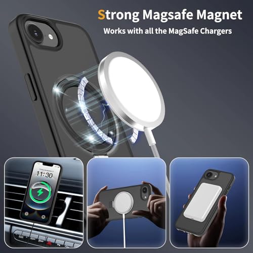 Image of Magnetic for iPhone 16E Case, 6.1 inch, Compatible with MagSafe, Rugged Kickstand, Not-Yellowing Military-Grade Protection, Matte Black