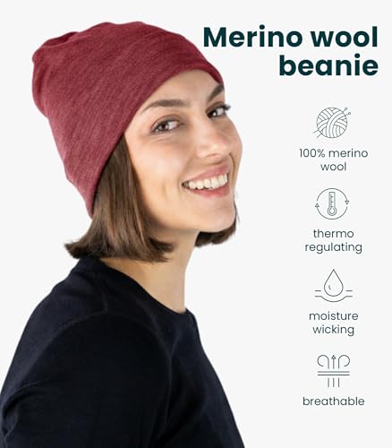 Image of Merino Wool Beanie for Women & Men - 100% Merino Skull Cap 17.5um - All Season Unisex Adult Hat & Socks for Running, Hiking
