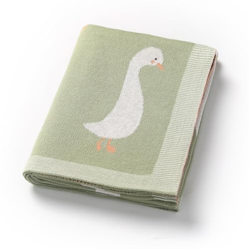 Image of Loyfoky Baby Blanket 100% Cotton Luxury Goose Swaddling Receiving Blanket Knit Blankets for Newborns Boy Girl 40x30in Green