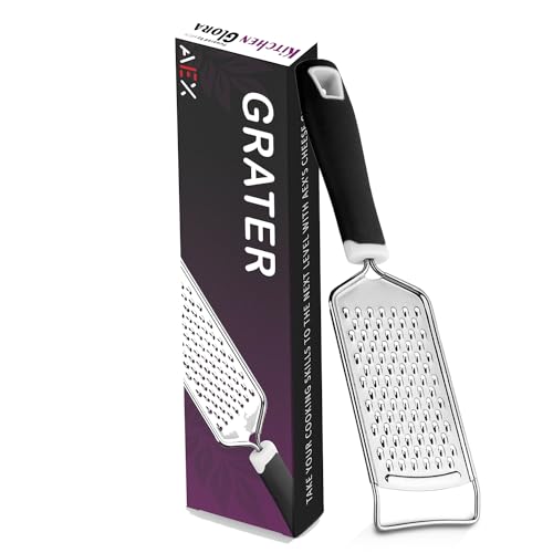 AEX Kitchen Cheese Grater & Lemon Zester | Premium Stainless Steel Handheld Grater with Non-Slip Handle for Zesting Lemon, Orange, Citrus, Garlic, Ginger, Nuts, Chocolate, Parmesan, and Vegetables