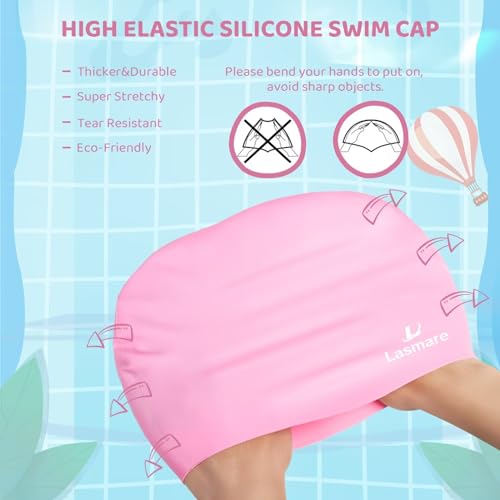 Lasmare Kids Long Hair Swim Cap For Girls Boys thumb #3