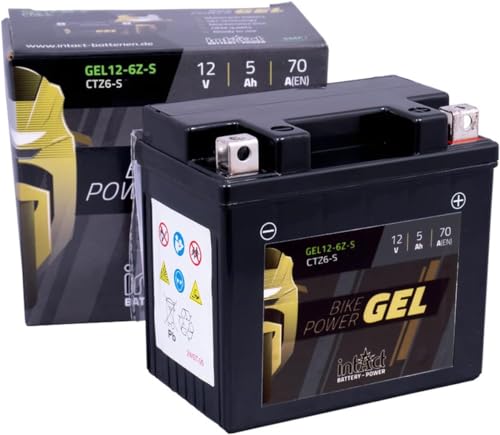 intAct - BATTERIE MOTOCYCLE GEL | Batterie offrant +30% de puissance de démarrage Pour moto, quad, etc. | GEL12-6ZS, CTZ6-S, batterie 12V, 5 AH (c20), 70 A (EN) | Dim : 113x70x105mm