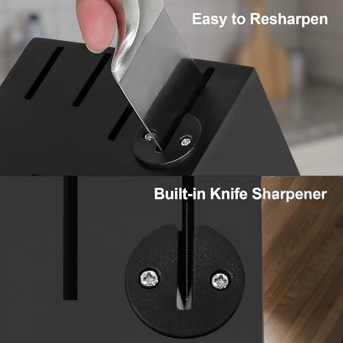 Image of KUISINE Upgraded Premium Chef Knife Set,High Carbon Stainless Steel Razor-sharp Blade Ergonomic Non-slip Steel Handle,Block Knife Set with Built-in Sharpener(Black Silver,15PCS)