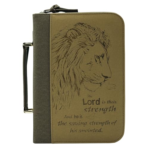 IvyRobes Capa bíblia para homens e mulheres, leão de pele sintética, durável, com fecho, bolsa de transporte, tamanho médio, cor castanho claro