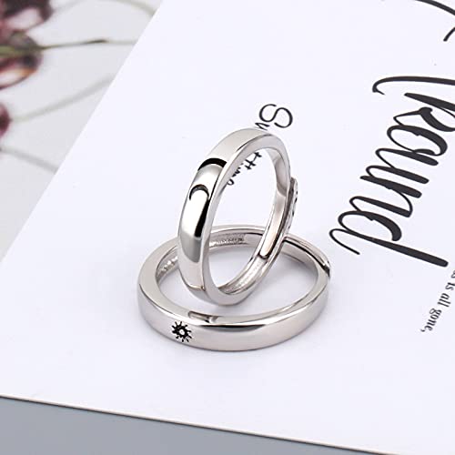YangQian Couples Rings for Him and Her Set Silver Ring Set Promise Rings for Women Men Birthday Christmas Valentines Day Gifts for Her Him Sun and Moon ring