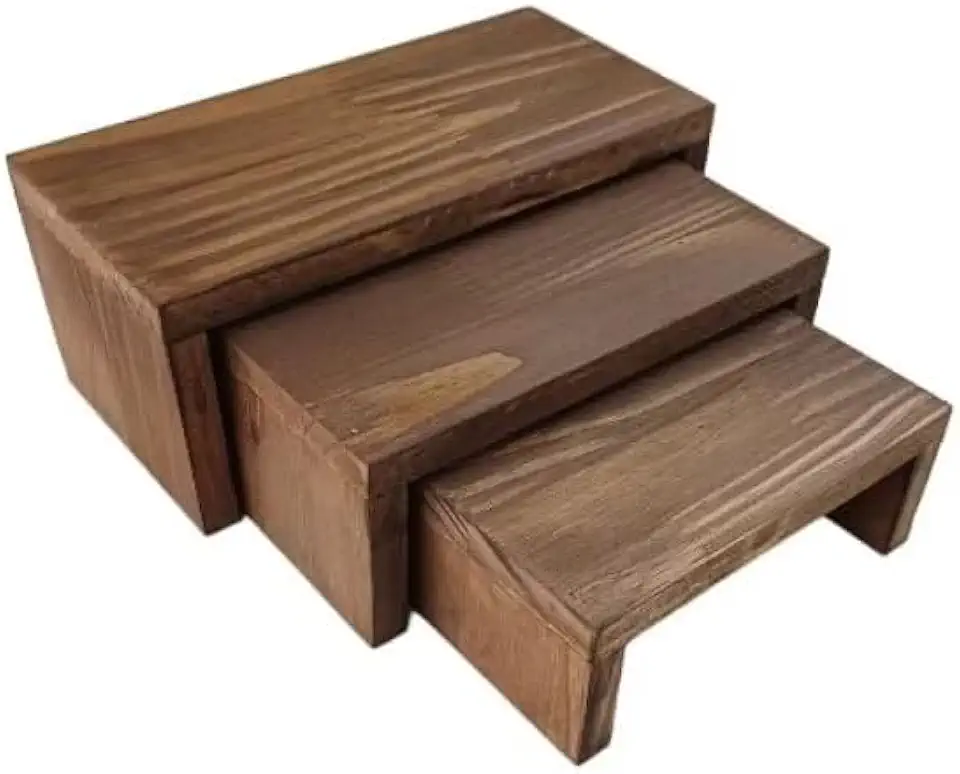 Trio de Banqueta/Banquinho de Madeira - Decoração com Conforto e Estabilidade (Banco de Madeira, Banqueta Baixa)