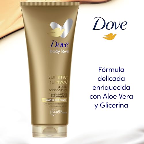 Dove Loción Corporal Autobronceadora Summer Revived, Pieles Claras y Medias, Bronceado Gradual, Acabado Natural, Piel Luminosa, 72H de Hidratación, Con Extracto de Aloe Vera y Glicerina, 2x 200ml - imagen 4