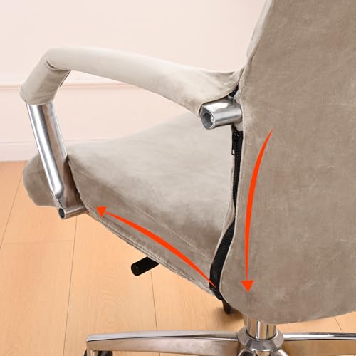 Alishomtll Samt Bürostuhl Bezug mit Armlehne Stretch Stuhlhussen Gaming Stuhl Bezug Abnehmbare Sessel Überzug Elastische Stuhlbezüge für Bürostuhl Computer Stuhl Drehstuhl (Taupe, Large)
