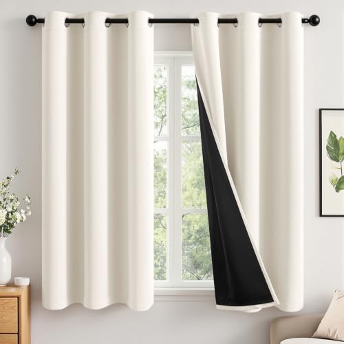 Image of MIULEE Birch 100% Blackout Curtains for Bedroom 40x63 Inch Length 2 Panels | 2 Thick Layers Thermal Insulated Window Curtains with Black Liner, Noise Reducing Grommet, Drapes for Living Room