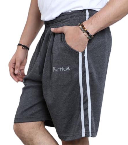 Image of Particle Men's Plus Size & Big Size Cotton Bermuda Shorts | 230 GSM Ribbed Fabric | Half Pants with Double Side Stripes (Waist 36-52 Inch) | Round Pocket