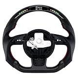 Acclcors Volante de fibra de carbono, volante indicador de cambio LED en forma de D, agarre de cuero perforado para Audi S3, S4, S5, RS3, RS4, RS5, RS6 2012-2016