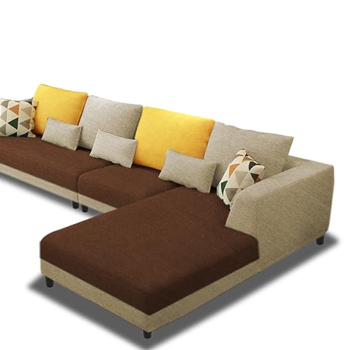 Image of Galib RHS 6 Seater L Shape Sofa Set for Living Room (Cream Brown Fabric) Premium Fabric Sofa