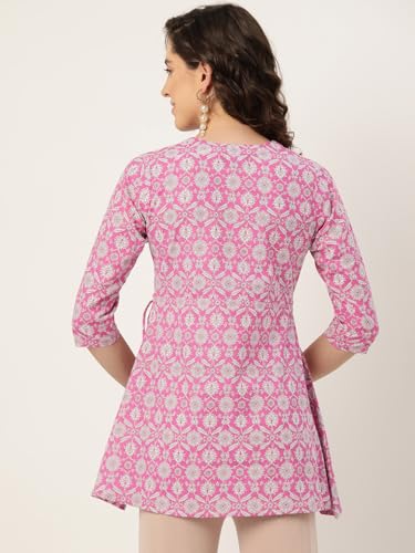 Image of feranoid Floral Print Angrakha 3 Sleeves Flared Kurti