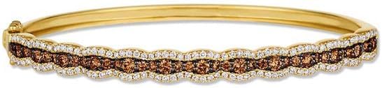 5 Carat Round Shape Simulated Brown and White Diamond Three Layer Wedding Engagement Bangle Bracelet In 14K Yellow Gold Plated