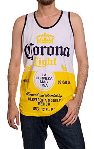 Official Corona Extra Bottle Label Print Men’s Tank Top (Large, Corona Light)
