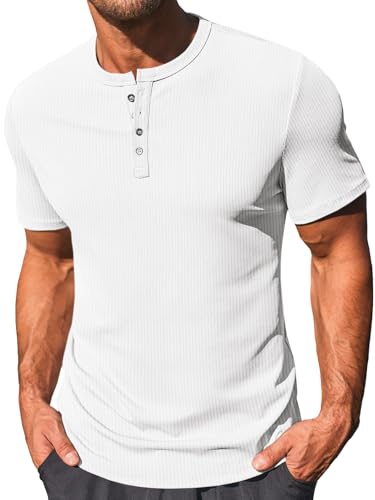 Runcati Men's Henley Shirts Short Sleeve Casual Ribbed Knitted Summer T-Shirt Slim Fit Workout Muscle Tops