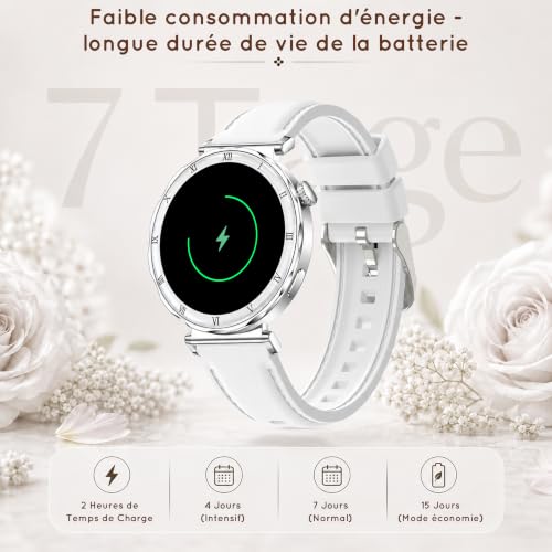 Montre Connectée Femme (3 Bracelets) 1,19" AMOLED Tendance Fitness Podomètre Smartwatch pour Android IOS avec Appel Bluetooth, Fonction Féminine/Cardio/Sommeil, 120+ Modes Sport Étanche IP68, Blanc – vue 7