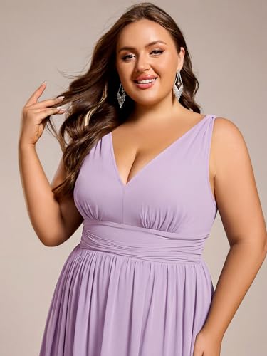 Image of Ever-Pretty V Neck Sleeveless Pleated Chiffon Maxi Plus Size Formal Dress for Women Bridesmaid Dresses 09016-DA