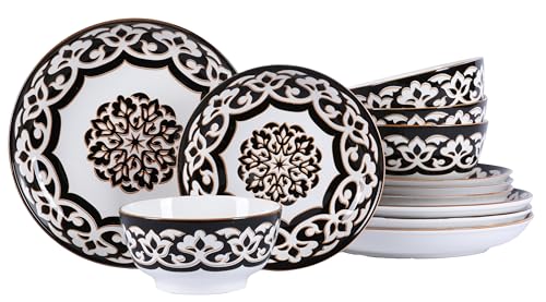 12 Pcs Porcelain Dinnerware Set for 4, Halloween-Themed Brown Floral