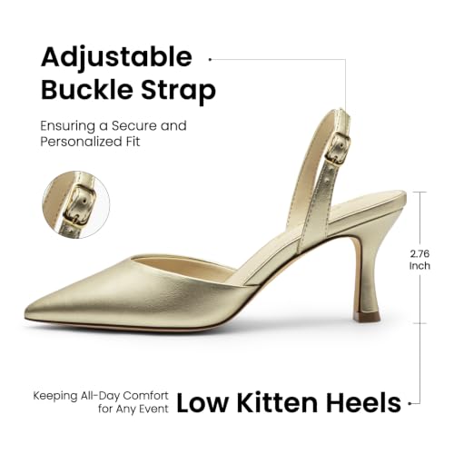 Athlefit Closed Pointed Toe Heels for Women Dress Work Wedding Party Slingback Stiletto Pumps Shoes Gold PU Size 9.5, SAPU2606W — view 4