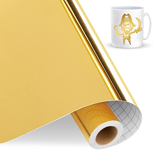 IModeur Metallisch Glänzend Gold Vinylfolie Plotter, 12 x 15 Fuß (30,5 cm x 4,58 m) Gold Plotterfolie Vinyl für Cricut, selbstklebendes Vinyl für DIY-Geschenke, Geburtstagsfeier