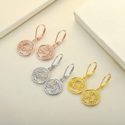 Yl Celtic Knot Earrings 925 Sterling Silver Triskele Dangle Drop Earrings 18K White Gold Triskelion Moon Leverback Jewelry For Women #TOP4