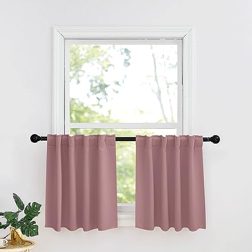 Image of RYB HOME Small Window Curtains - Blackout Insualting Privacy Curtains for Kids Bedroom Kitchen Bathroom Basement Cafe Cabinet Tiers Drapes, 34 Width x 30 Length, 2 Panels, Wild Rose