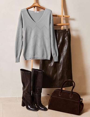 Image of Zeagoo Womens Sweaters Fall Trendy Casual Long Sleeve Shirt Lightweight V Neck Off Shoulder Crochet Pullover Top Outfit