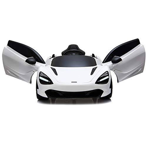 Licensed Mclaren 720S 12V Ride On Car w/ Remote Control for Kids, Leather Seat, Butterfly Doors, Bluetooth, MP3, USB, Suspension and LED Lights -White