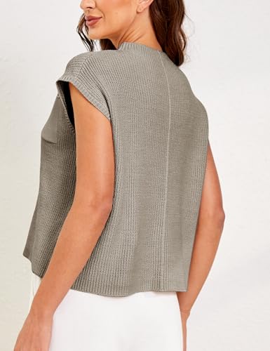 Image of Himosyber Women's Solid Sleeveless Vest Mock Neck Cap Sleeve Knitwear Sweater Tops