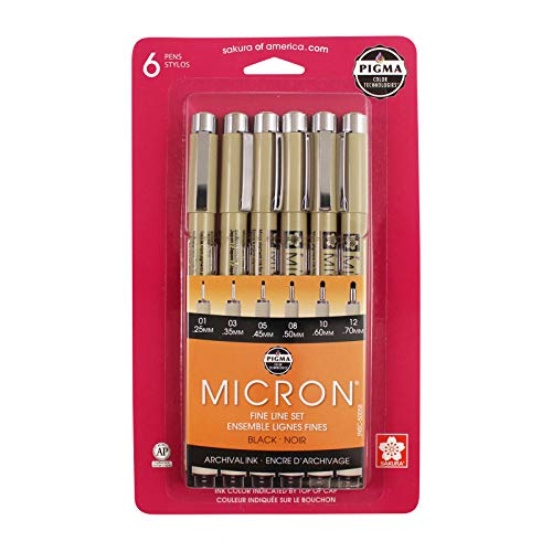 SAKURA Pigma Micron Black Ink Multi-tip Set, 6 Pack