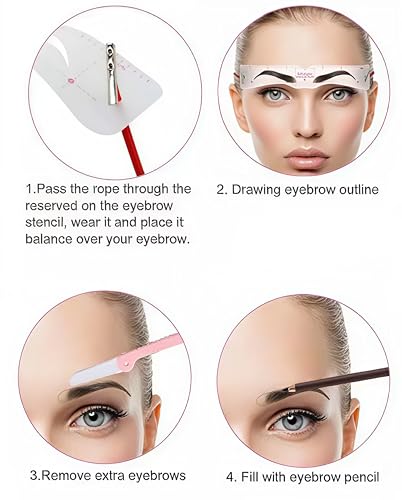 Augenbrauen Schablonen Set 12 Paare mit Halterung – Wiederverwendbare Formen zum Brauenstyling – Für Anfängerinnen geeignet – Rosa Kunststoffhalter für präzise Konturen und Symmetrie