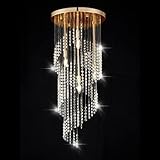 KRASTY Gold Crystal Raindrop Chandelier,Modern Crystal Flush Mount Ceiling Light Fixture, Spiral Cha
