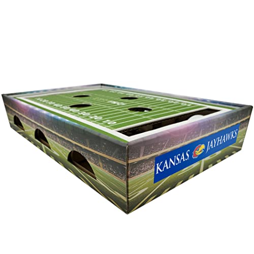 Pets First NCAA Kansas Jayhawks Cat Scratcher Box, Game Day Cat Toy, Football Field Design, Stimulating Lounge