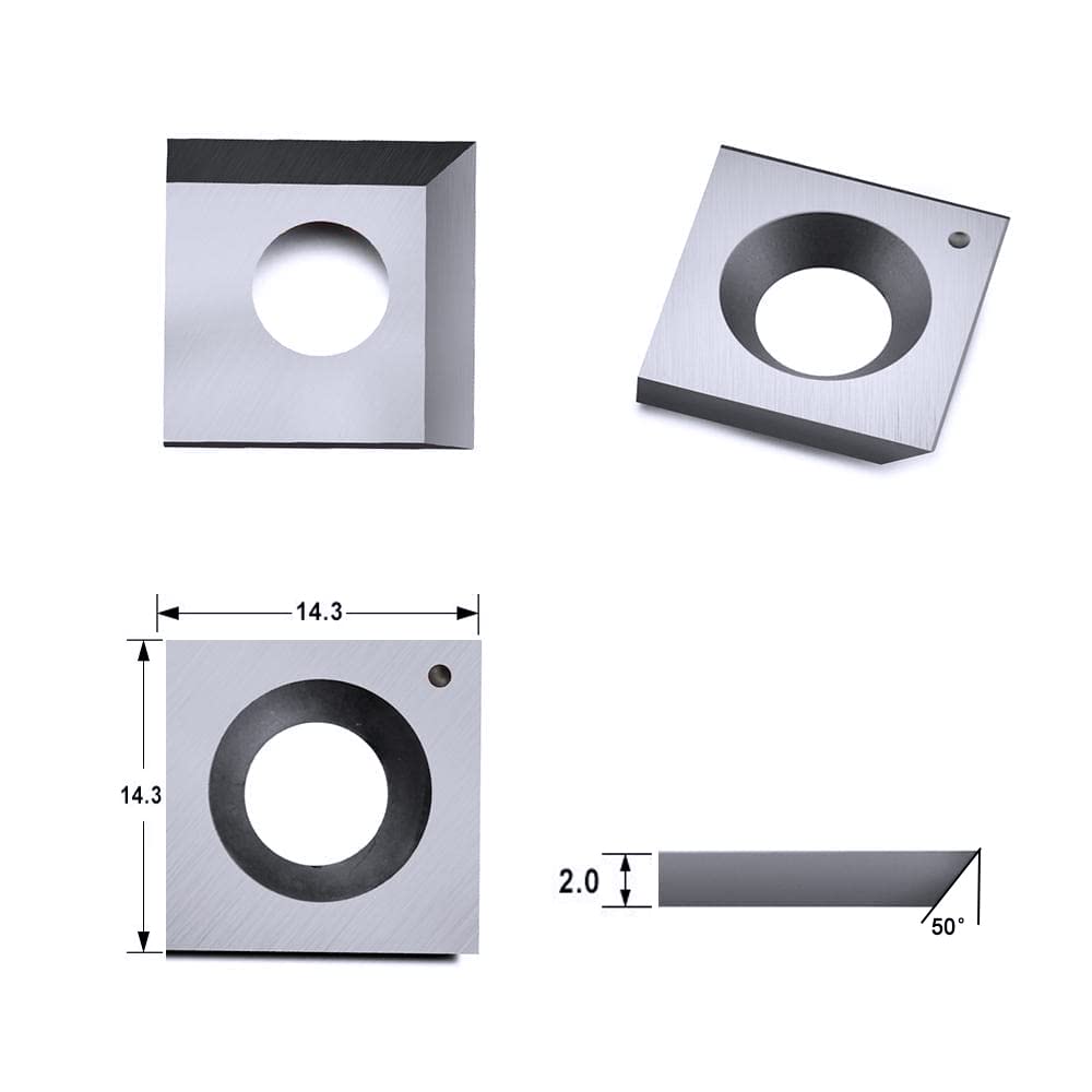 Indexable Carbide Insert Knife 14.3x14.3x2.0mm-50° 2-Edge Replacement Cutter for Cutech Tool Rikon Carbatec and Most Planer Jointer Helical Cutterheads, 10 Packs