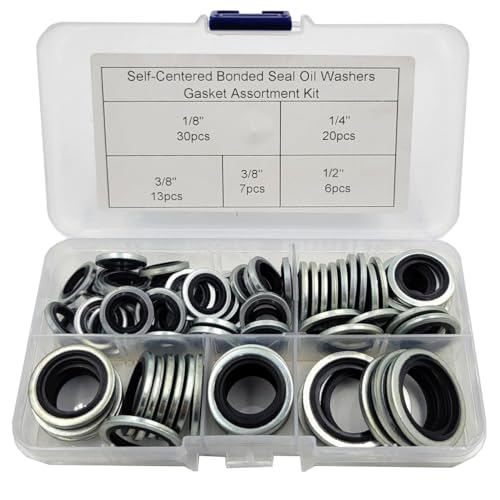 Tom's world 1/8'', 1/4'', 3/8'', 1/2'' Self-Centered Bonded Seal Oil Washers Drain Plug Gasket Assortment Kit