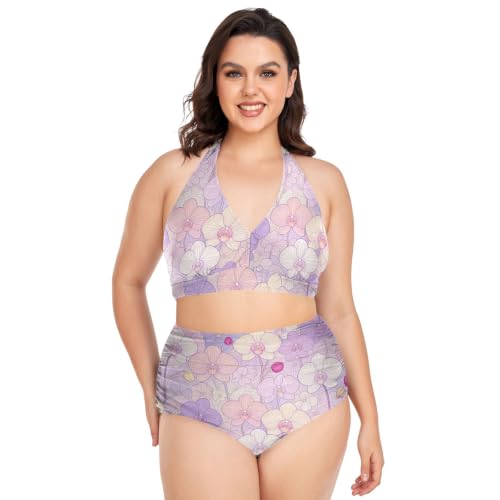 Maillot de bain bikini grande taille réglable haut dos nu et bas taille haute rose