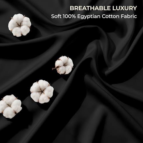Image of SGI bedding 100% Egyptian Cotton Sheets RV King Size - 600 Thread Count Sheets Set, Soft, Cooling, 15 inch Deep Pocket, Luxury Hotel Bedding, Breathable, Durable - Black