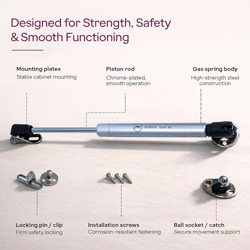 Image of Godrej Kitchen Fittings | Regular Hydraulic Gas Spring | 120N | for Kitchen Cabinets | High-Strength Steel with Chrome Plating | Multi-Angle Install | Hands-Free Door Support | Metal Clips(1 Pair)