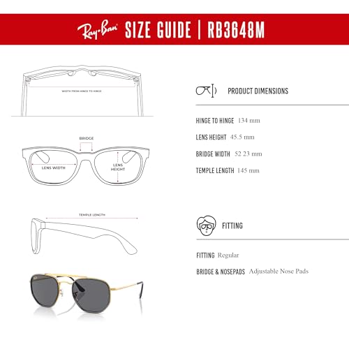 Image of Ray-Ban The Marshal II RB3648M 9240B1 52MM Gold /Dark Grey Hexagonal Sunglasses for Men for Women +BUNDLE with ACCESSORY EYEWEAR KIT