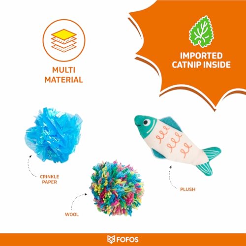 Image of BarkButler x FOFOS Sardine Cat Toys 9pk - 100% Catnip Toys for Cats, Interactive Toys Set - Multicoloured