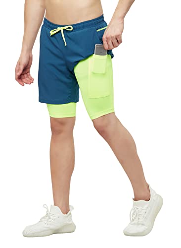 Image of TRUEREVO - 2 in 1 Running Sports Shorts for Men with Mobile Phone Pocket - Quick Dry & Lightweight Moisture-Wicking Active Wear, Gym Shorts for Men Workout - Double Layer Half Pant with Inner Tights