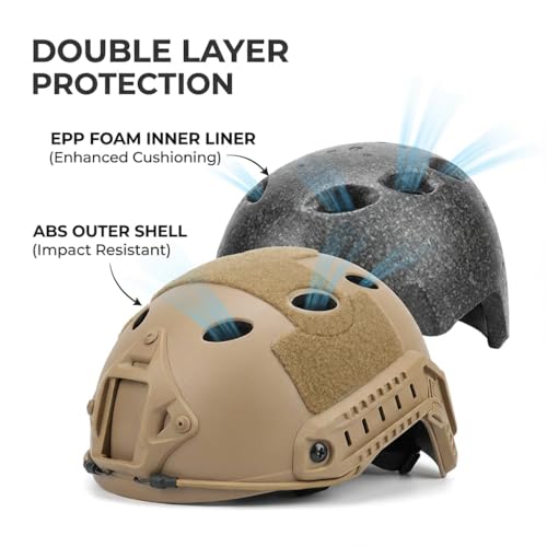 PJ Tactical Paintball Airsoft Helm Fast Militärhelm mit NVG-Halterung und seitlicher Führungsschiene